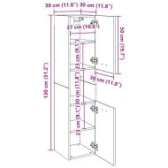 Шкаф за баня, опушен дъб, 30x30x130 см, инженерно дърво