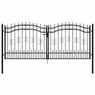 Оградна порта с капак тип „копие“, черна, 305x125 см, прахово боядисана стомана