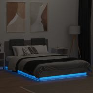 Рамка за легло с табла и LED осветление бетонно сив 120x200 см