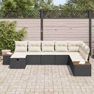 Градински Софа Комплект с възглавница 8 pcs Черно полиратан