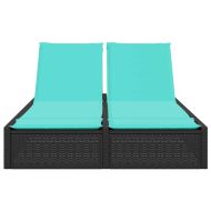 Двоен шезлонг с възглавници, черен, полиратан