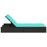 Двоен шезлонг с възглавници, черен, полиратан