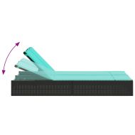 Двоен шезлонг с възглавници, черен, полиратан