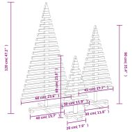 Дървени коледни елхи за декорация, 3 бр, бор масив