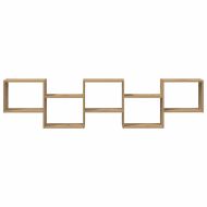 Стенен кубичен рафт, 5 отделения, дъб артизан, инженерно дърво