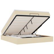 Османска легло с матрак, кремаво, 160x200 см, плат