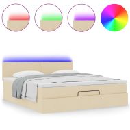 Османска легло с матрак и LED, кремаво, 160x200 см, плат