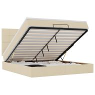 Османска легло с матрак и LED, кремаво, 160x200 см, плат