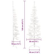 Тънка изкуствена половин коледна елха със стойка бяла 120 см