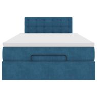 Османска легло с матрак, тъмносиньо, 120x190 см, кадифе