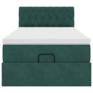 Османска легло с матрак и LED, тъмнозелено, 90x190 см, кадифе