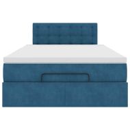 Османска легло с матрак и LED, тъмносиньо, 120x190 см, кадифе