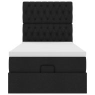 Османска легло с матрак, черно, 90x190 см, плат