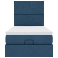 Османска легло с матрак, синьо, 90x190 см, плат