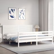 Рамка за легло с табла бяла Super King Size дърво масив