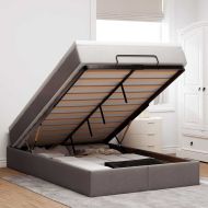 Османска легло с матрак, таупе, 120x200 см, плат