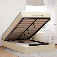 Османска легло с матрак, кремаво, 120x200 см, плат