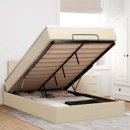 Османска легло с матрак, кремаво, 120x200 см, плат