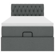 Османска легло с матрак и LED, тъмносиво, 90x190 см, плат