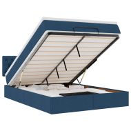 Османска легло с матрак и LED, синьо, 140x190 см, плат