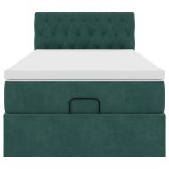 Османска легло с матрак и LED, тъмнозелено, 80x200 см, кадифе