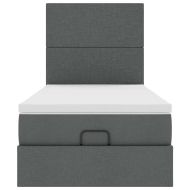 Османска легло с матрак и LED, тъмносиво, 90x190 см, плат