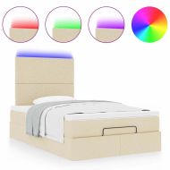 Османска легло с матрак и LED, кремаво, 120x200 см, плат