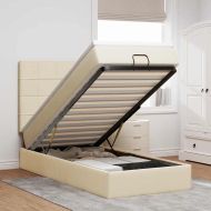 Османска легло с матрак и LED, кремаво, 80x200 см, плат