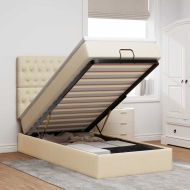 Османска легло с матрак и LED, кремаво, 80x200 см, плат