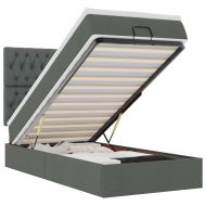 Османска легло с матрак и LED, тъмносиво, 90x190 см, плат