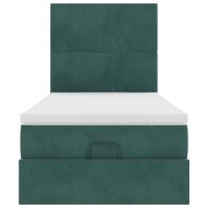 Османска легло с матраци и LED, тъмнозелено, 80x200 см, кадифе
