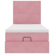 Османска легло с матраци и LED, розово, 90x190 см, кадифе