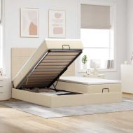 Османска легло с матраци и LED, кремаво, 160x200 см, плат