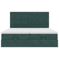 Османска легло с матраци и LED, тъмнозелено, 160x200 см, кадифе