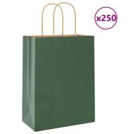Хартиени торбички 250 бр с дръжки зелени 21x11x28 см
