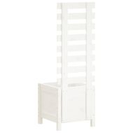 Градинска кашпа със стойка бяла 39x39,5x114 см дърво бор масив