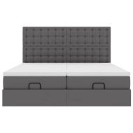 Османска легло с матраци&LED, сиво, 180x200 см, изкуствена кожа