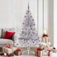 Изкуствена коледна елха с подсветка Сребрист 180 cm PET