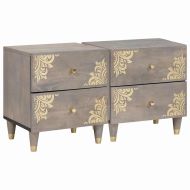 Нощен шкаф 2 pcs Сив 40 x 33 x 46 см Солидно мангово дърво