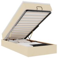 Османска легло с матрак, кремаво, 90x190 см, плат