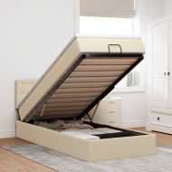 Османска легло с матрак, кремаво, 90x190 см, плат