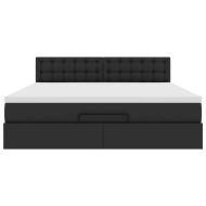 Османска легло с матраци&LED, черно, 180x200см, изкуствена кожа