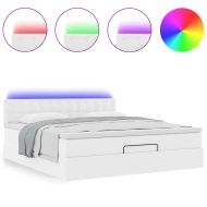 Османска легло с матраци&LED, бяло, 180x200 см, изкуствена кожа