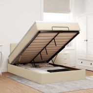 Османска легло с матрак и LED, кремаво, 120x190 см, плат