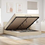 Османска легло с матрак и LED, кремаво, 200x200 см, плат