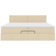 Османска легло с матрак и LED, кремаво, 200x200 см, плат