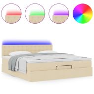 Османска легло с матрак и LED, кремаво, 180x200 см, плат