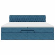 Османска легло с матраци и LED, тъмносиньо, 200x200 см, кадифе