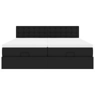 Османска легло с матраци&LED, черно, 160x200см, изкуствена кожа