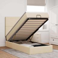 Османска легло с матрак, кремаво, 90x190 см, плат